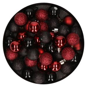 Set van 40x stuks kunststof kerstballen mix zwart en donkerrood 3 cm -