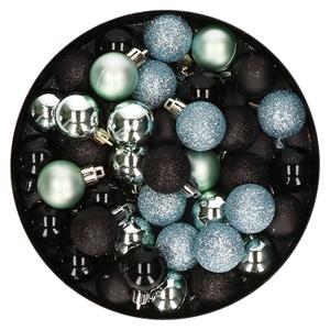 Set van 40x stuks kunststof kerstballen mix zwart en mintgroen 3 cm -