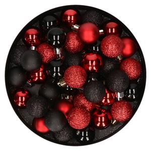 Set van 40x stuks kunststof kerstballen mix zwart en rood 3 cm -
