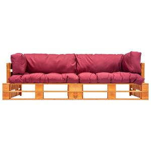 VIDAXL 2-tlg. Garten-palettensofa Mit Roten Kissen Kiefernholz