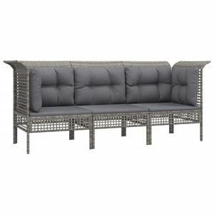 vidaXL 3-delige Loungeset met kussens poly rattan grijs