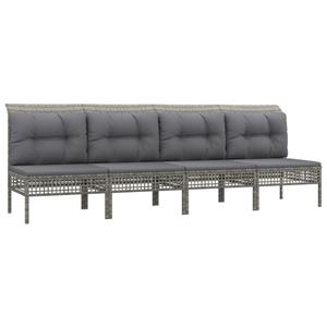 vidaXL 4-delige Loungeset met kussens poly rattan grijs