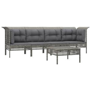 vidaXL 5-delige Loungeset met kussens poly rattan grijs