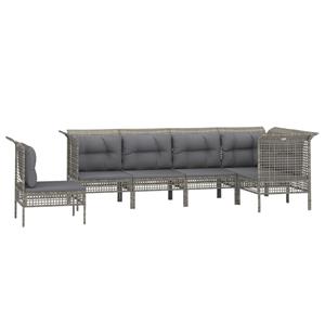 vidaXL 6-delige Loungeset met kussens poly rattan grijs