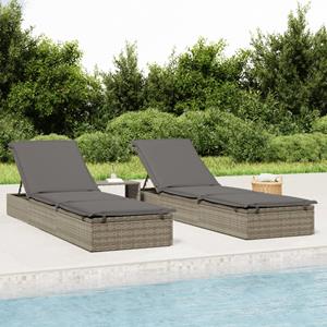 VidaXL Ligbedden 2 st met tafel poly rattan grijs