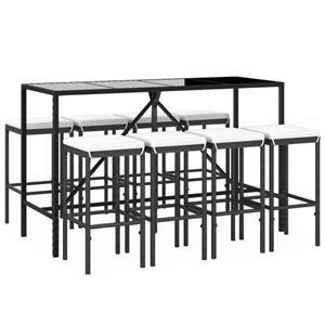 vidaXL 9-delige Tuinbarset met kussens poly rattan zwart