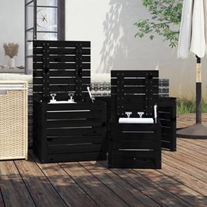 Vidaxl 3-tlg. Gartenbox-set Schwarz Massivholz Kiefer