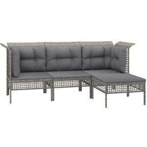 vidaXL 4-delige Loungeset met kussens poly rattan grijs