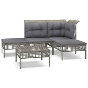 vidaXL 5-delige Loungeset met kussens poly rattan grijs