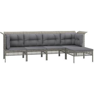 vidaXL 5-delige Loungeset met kussens poly rattan grijs