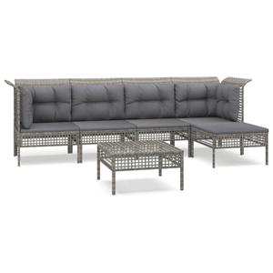 vidaXL 6-delige Loungeset met kussens poly rattan grijs