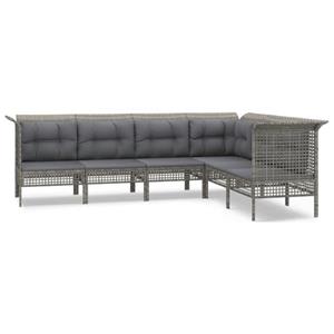 vidaXL 6-delige Loungeset met kussens poly rattan grijs