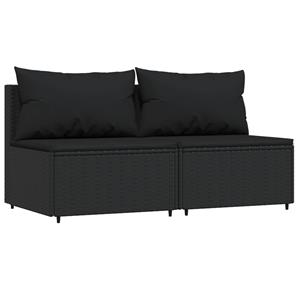 vidaXL 3-delige Loungeset met kussens poly rattan zwart