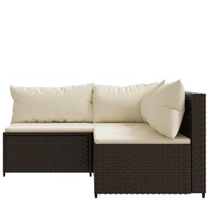 vidaXL 3-delige Loungeset met kussens poly rattan bruin