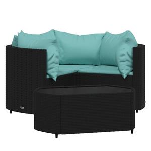 vidaXL 4-delige Loungeset met kussens poly rattan zwart