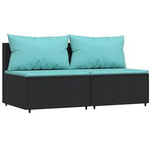 vidaXL Loungesofa Garten-Mittelsofas mit Kissen 2 Stk. Schwarz Poly Rattan, 1 Teile