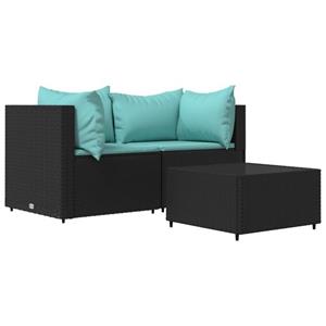 vidaXL Loungesofa 3-tlg. Garten-Lounge-Set mit Kissen Schwarz Poly Rattan, 1 Teile