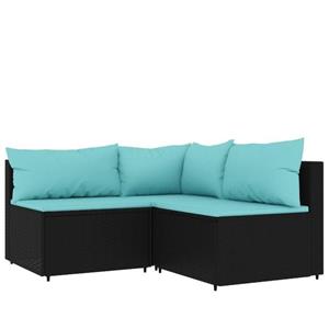 vidaXL Loungesofa 3-tlg. Garten-Lounge-Set mit Kissen Schwarz Poly Rattan, 1 Teile