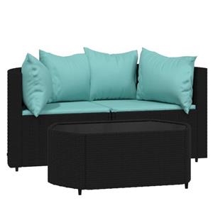 vidaXL Loungesofa 3-tlg. Garten-Lounge-Set mit Kissen Schwarz Poly Rattan, 1 Teile