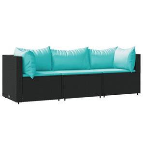 vidaXL Loungesofa 3-tlg. Garten-Lounge-Set mit Kissen Schwarz Poly Rattan, 1 Teile