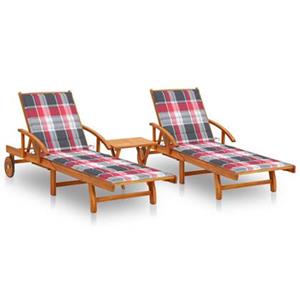 VidaXL Ligstoelen 2 st met tafel en kussens massief acaciahout