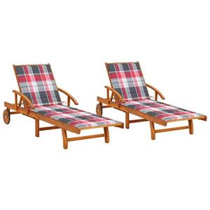 VidaXL Ligstoelen 2 st met kussens massief acaciahout