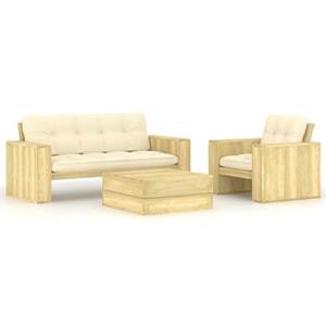 vidaxl 3-delige Loungeset met kussens geïmpregneerd grenenhout