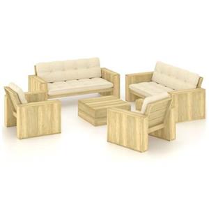 vidaxl 5-delige Loungeset met kussens geïmpregneerd grenenhout