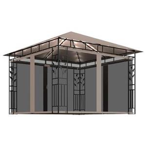 vidaXL Prieel met klamboe en LED-lichtslinger 3x3x2,73 m taupe