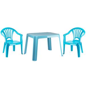 Kunststof kindertuinset tafel met 2 stoelen licht blauw -