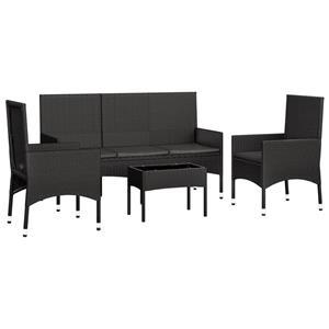 vidaXL 4-delige Loungeset met kussens poly rattan zwart