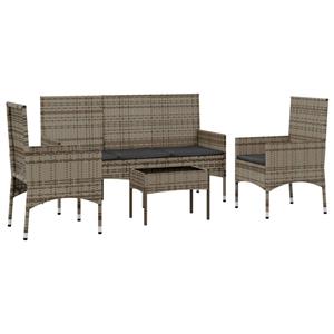 vidaXL 4-delige Loungeset met kussens poly rattan grijs