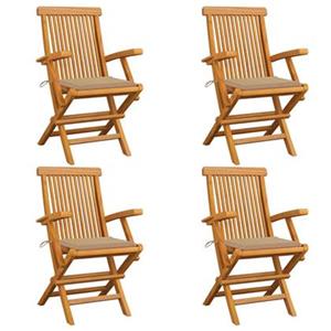 vidaXL Tuinstoelen 4 st met beige kussens massief teakhout