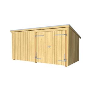 Plus Danmark Multi tuinhuis dubbele deur/dicht 9,5 m2 onbehandeld incl dakleer/alu strips 218 x 432 x 220 cm