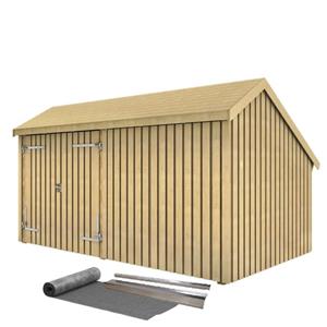 Plus Danmark Multi tuinhuis met dubbele deur/ dicht 10,5 m2 onbehandeld incl dakleer/alu strips 248 x 432 x 250 cm