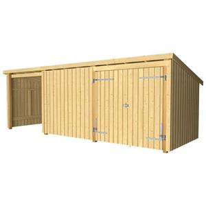 Plus Danmark Multi tuinhuis dubbele deur/dicht/open 14 m2 onbehandeld 218 x 635 x 220 cm