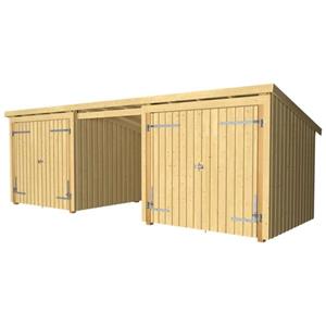 Plus Danmark Multi tuinhuis 2 dubbele deur/dicht/open 14 m2 onbehandeld 218 x 635 x 220 cm