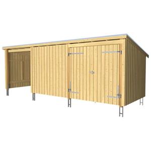 Plus Danmark Multi tuinhuis dubbele deur/dicht/open 14 m2 onbehandeld compleet 218 x 635 x 220 cm