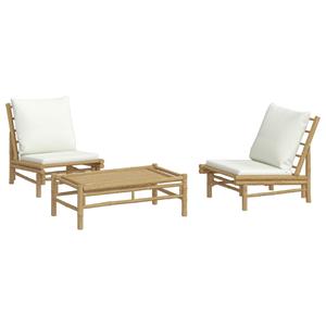 vidaXL 3-delige Loungeset met kussens bamboe crèmewit
