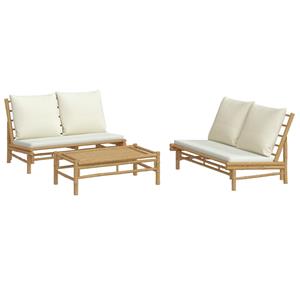 vidaXL 3-delige Loungeset met kussens bamboe crèmewit
