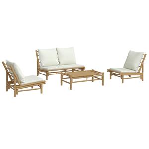 vidaXL 4-delige Loungeset met kussens bamboe crèmewit