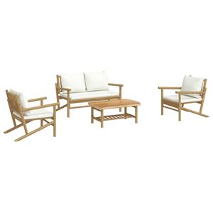 vidaXL 4-delige Loungeset met kussens bamboe crèmewit