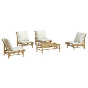 vidaXL 5-delige Loungeset met kussens bamboe crèmewit