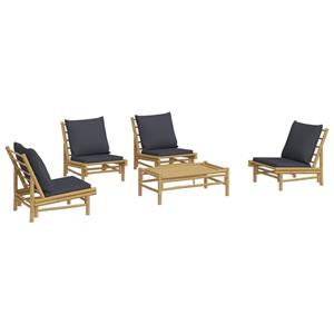 vidaXL 5-delige Loungeset met kussens bamboe donkergrijs