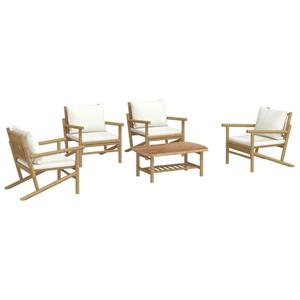 vidaXL 5-delige Loungeset met kussens bamboe crèmewit