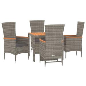 vidaXL 5-delige Tuinset met kussens poly rattan grijs