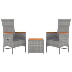 vidaXL 3-delige Loungeset poly rattan en massief acaciahout grijs