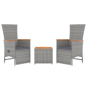 vidaXL 3-delige Loungeset poly rattan en massief acaciahout grijs