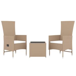 vidaXL 3-delige Loungeset poly rattan en staal beige