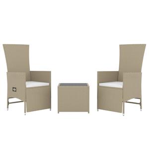 vidaXL 3-delige Loungeset poly rattan en staal beige